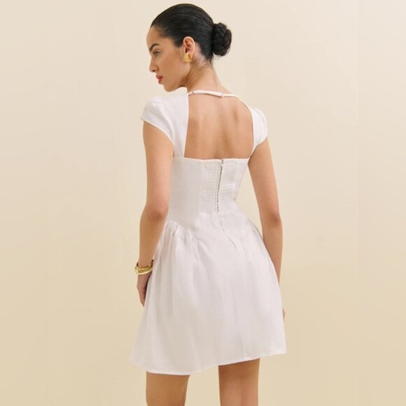 Reformation Oaklyn linen white a-line mini dress size 2 NWT - Picture 3 of 6